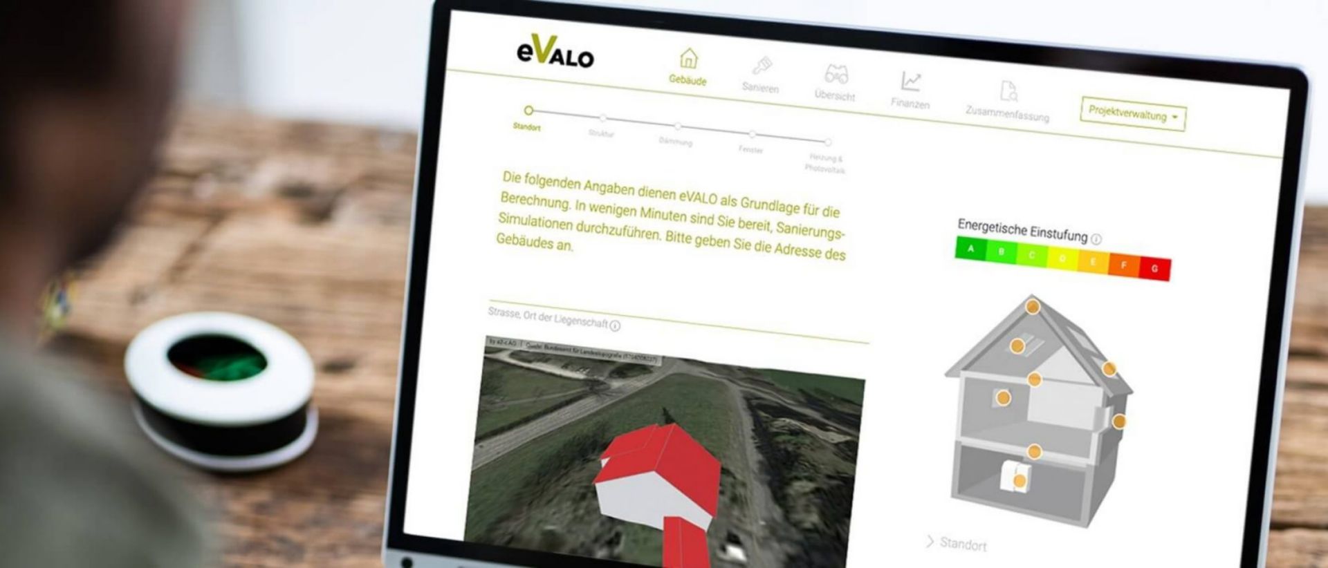 Mit eVALO Ihre Sanierung virtuell planen und das Einsparpotenzial berechnen.