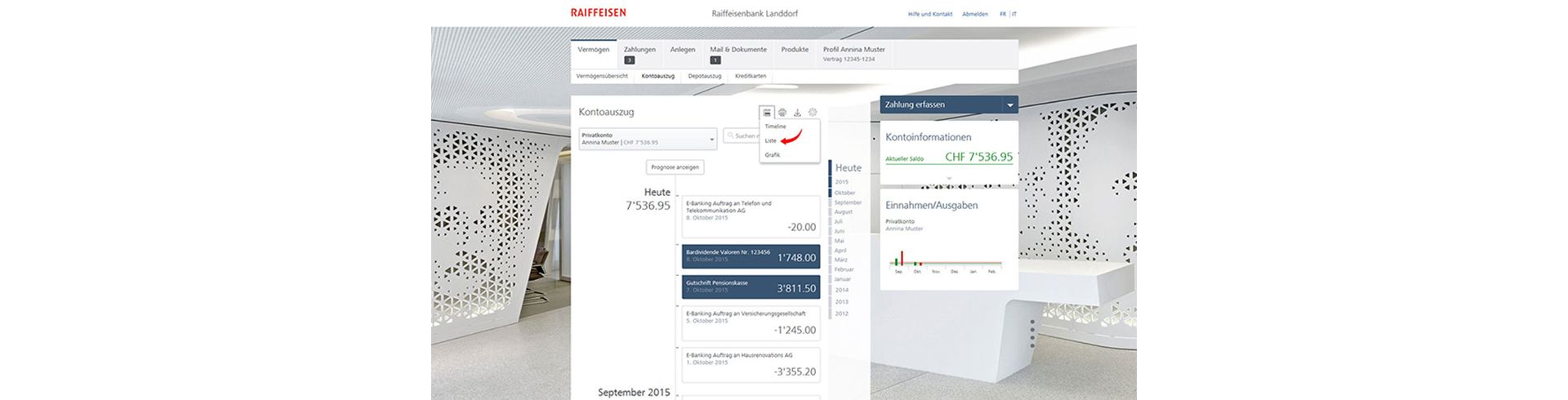 E-Banking Listenansicht