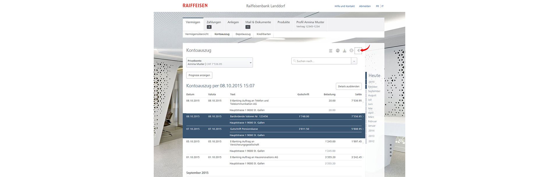 E-Banking Listenansicht
