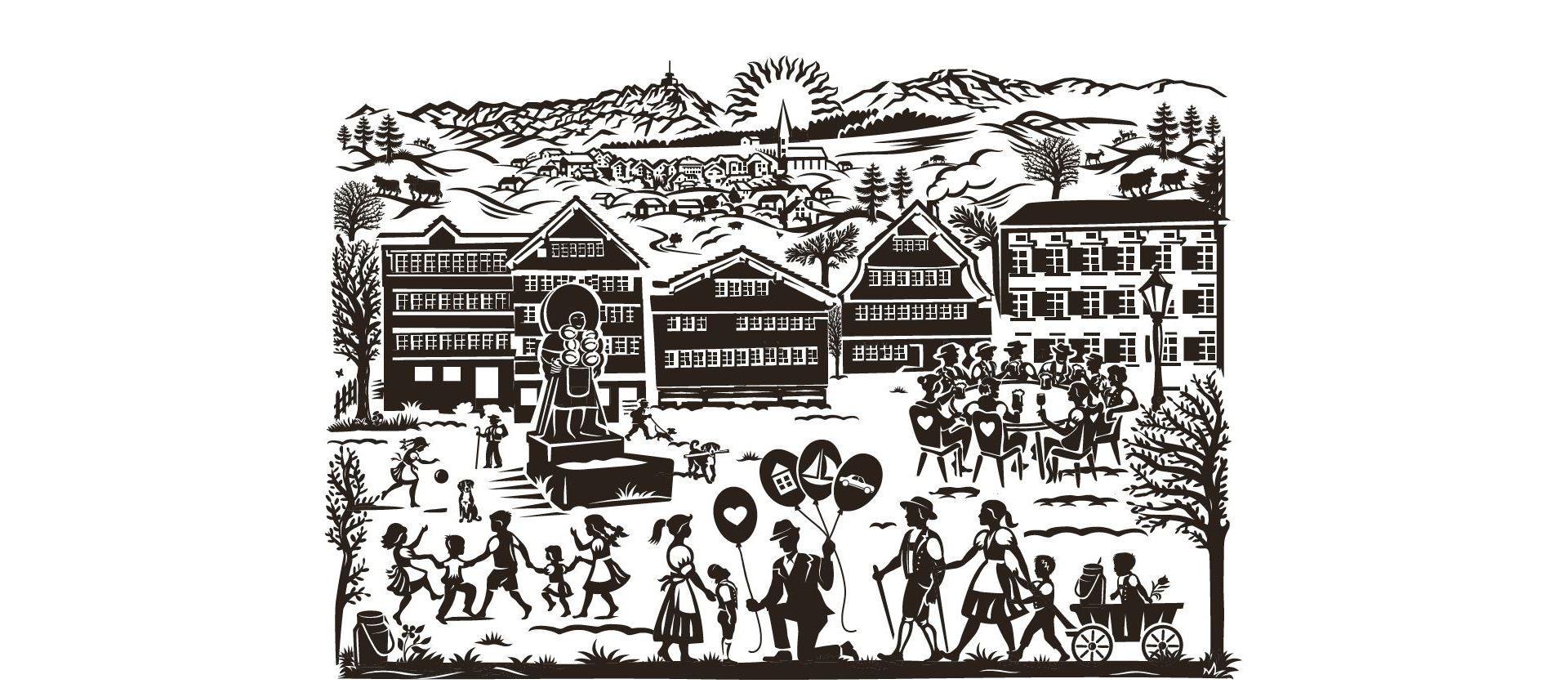 Scherenschnitt Dorfplatz