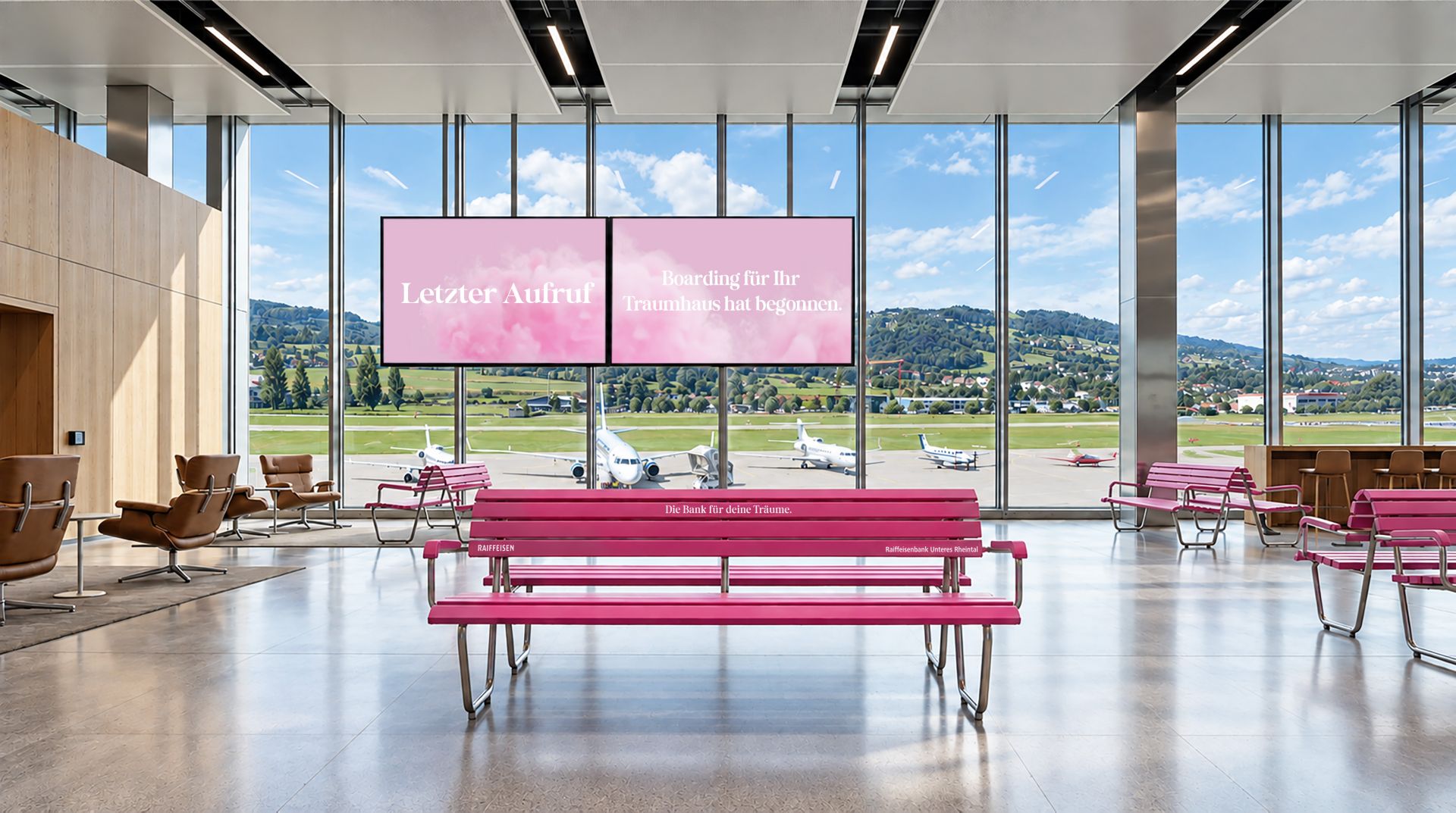 Flughafen Altenrhein mit pinker Traumbank