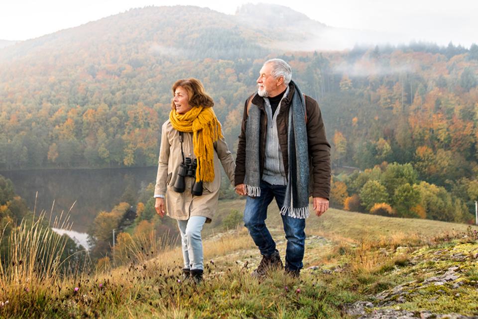 Couple se promenant dans la forêt