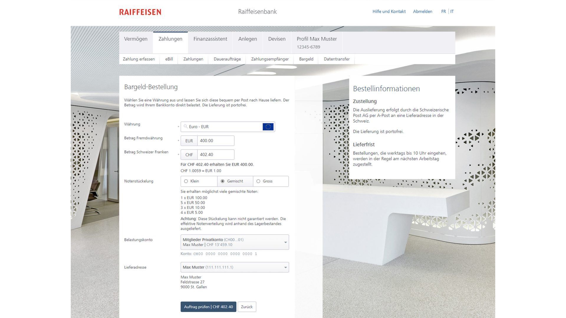 Bargeld-Lieferservice