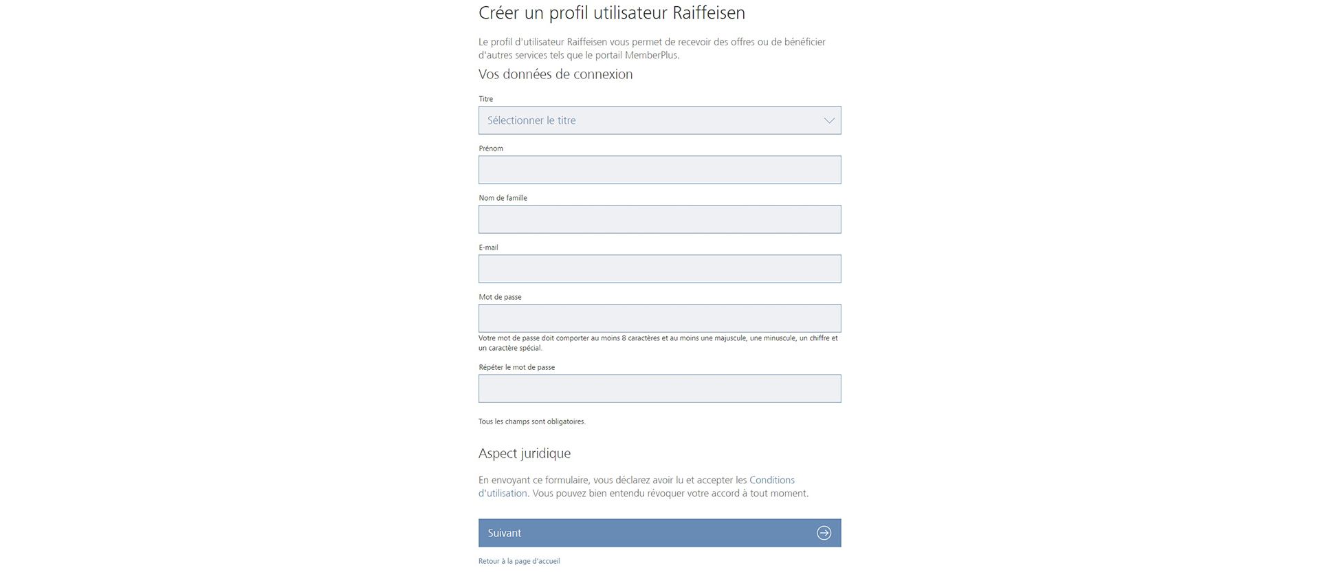 Créer un profil utilisateur Raiffeisen