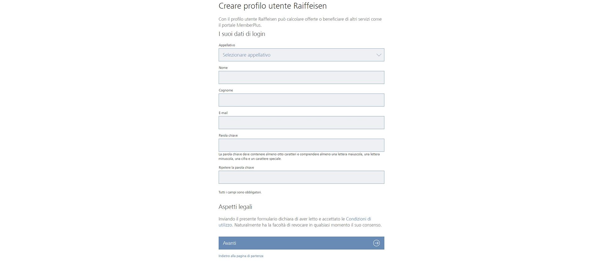 Creare profilo utente Raiffeisen