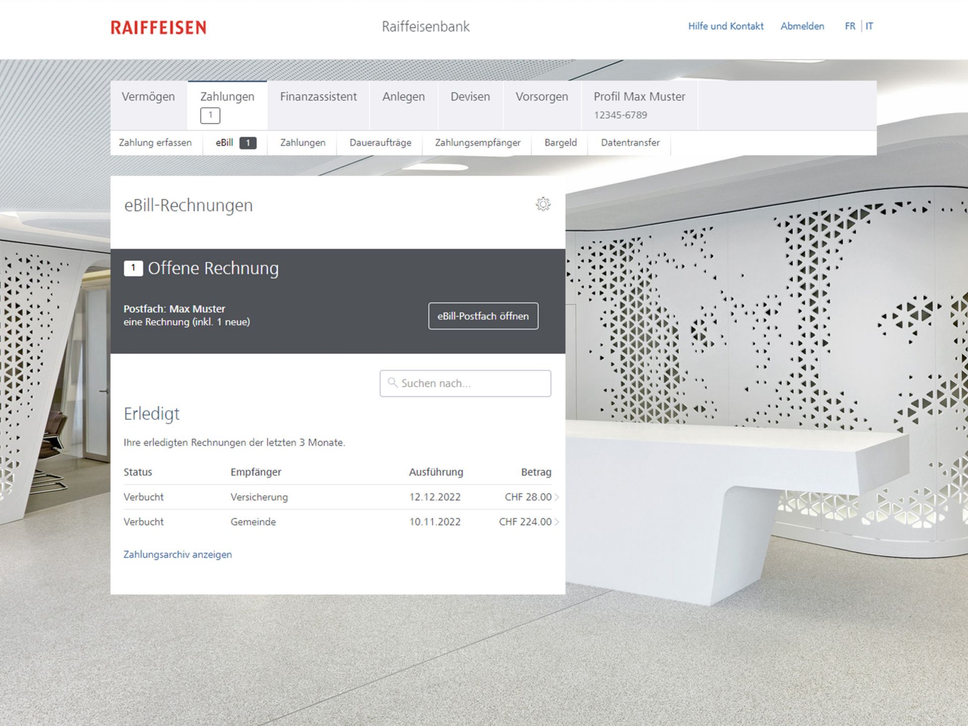 eBill Rechnung finden