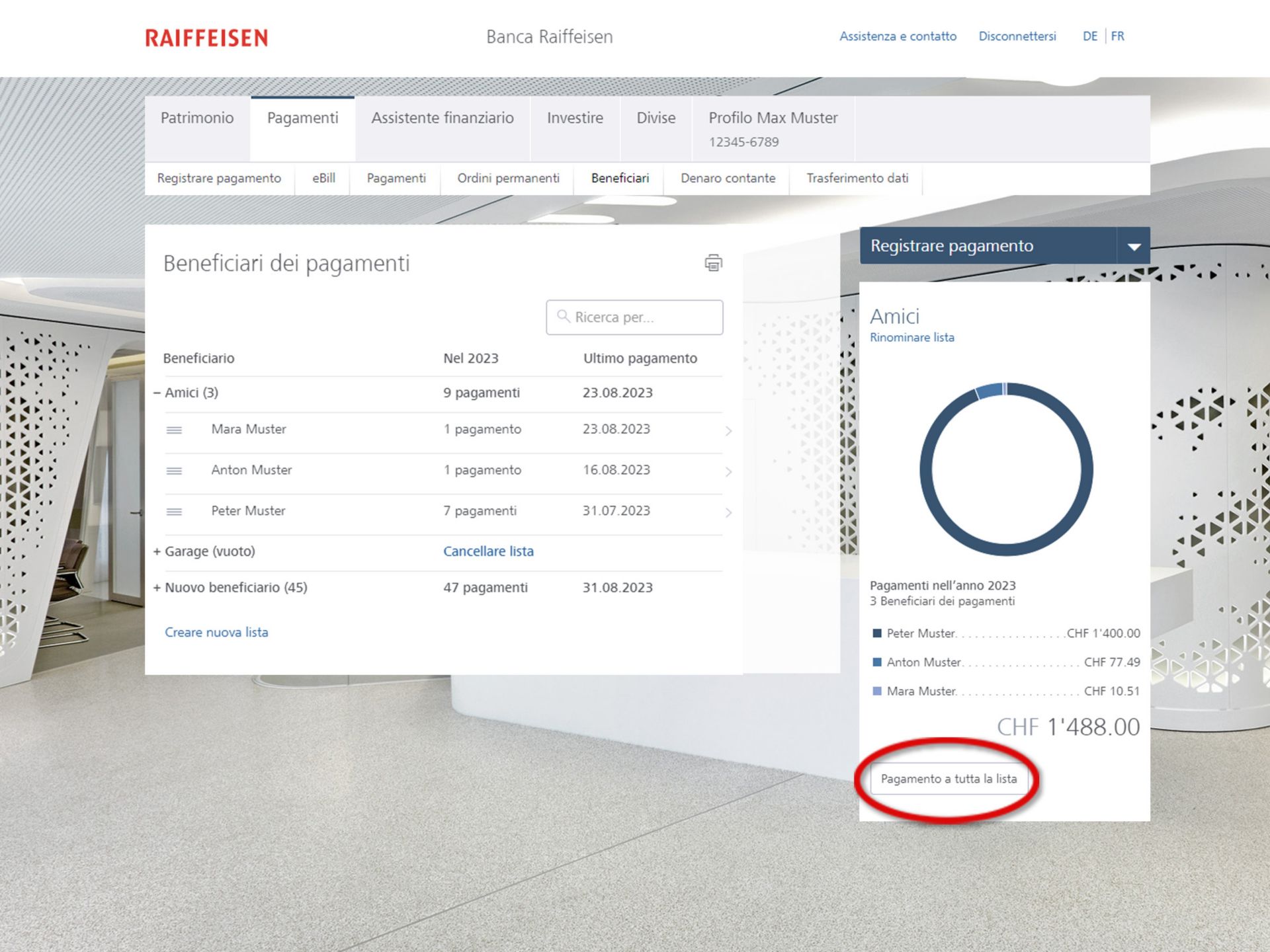 Esegui lista di pagamenti