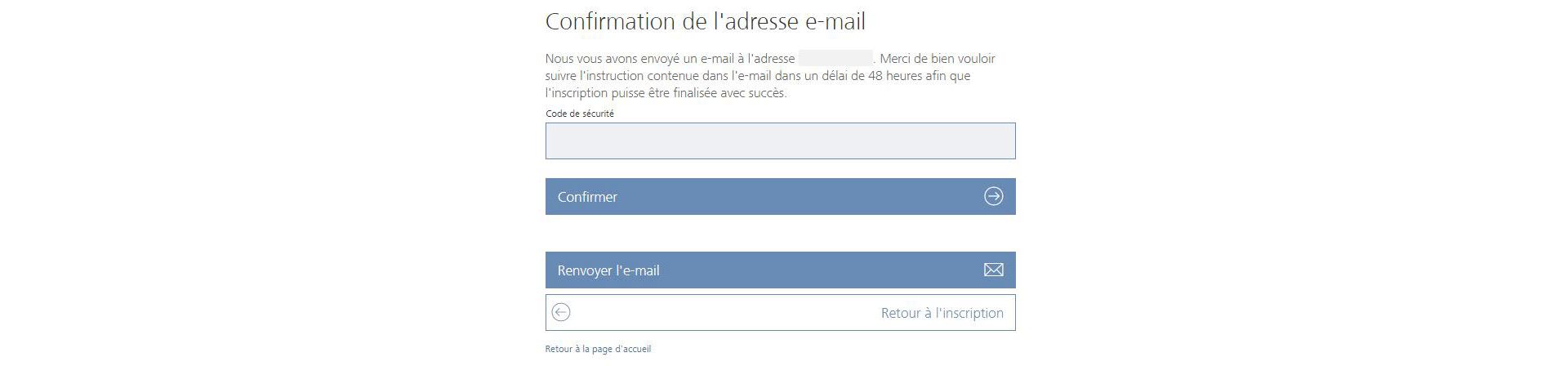 Confirmation de l'adress e-mail