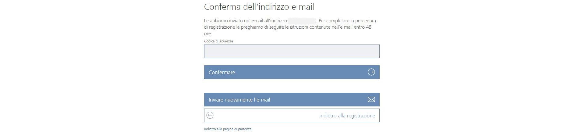 Conforma dell'indirzzo e-mail