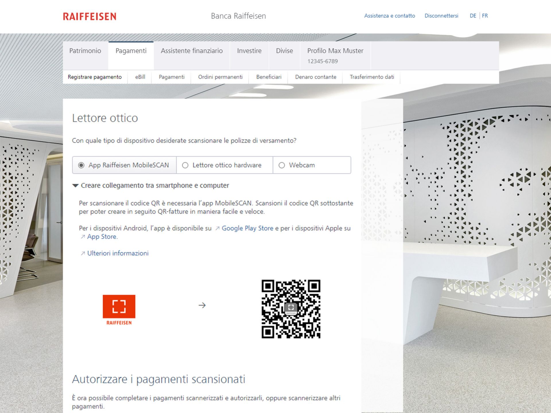 Scanner di giustificativi o Raiffeisen Mobile App