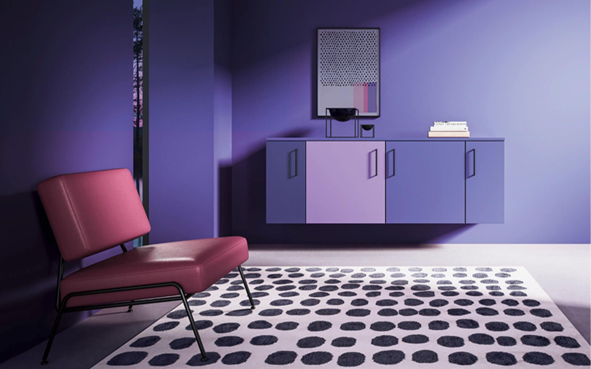 Very Peri eignet sich besonders gut als farbliche Ergänzung in modernen Wohnräumen. 