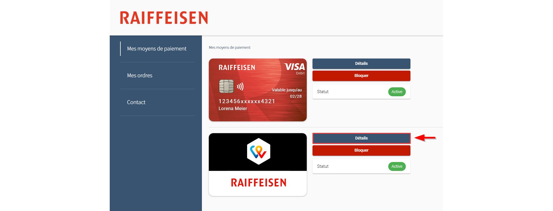 Card Self Service - aperçu des moyens de paiement