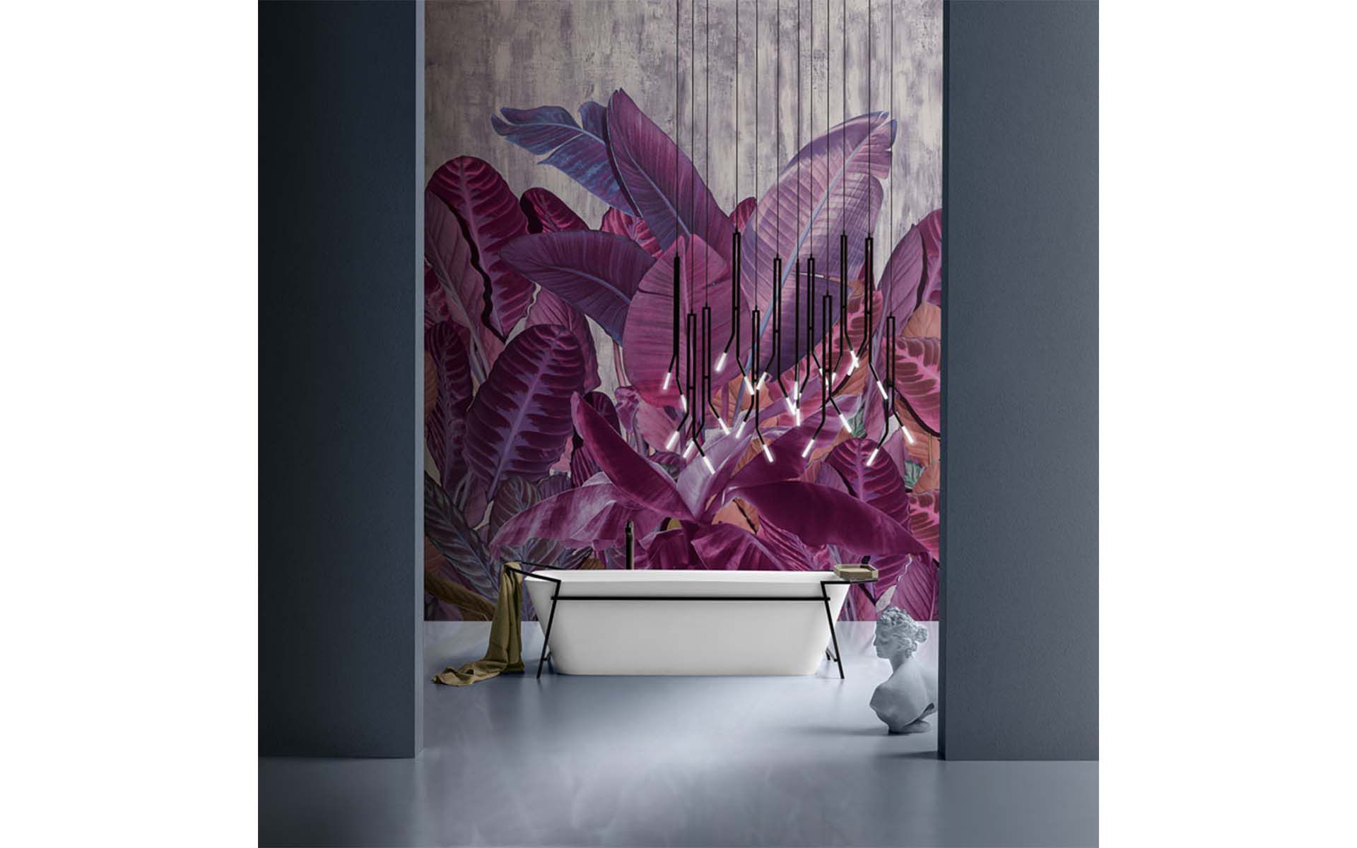 Questa carta da parati è un'esplosione di colori. Disponibile in un numero infinito di design, viene stampata su EQ-Dekor, un tessuto in fibra di vetro. Foto: Inkiostro Bianco