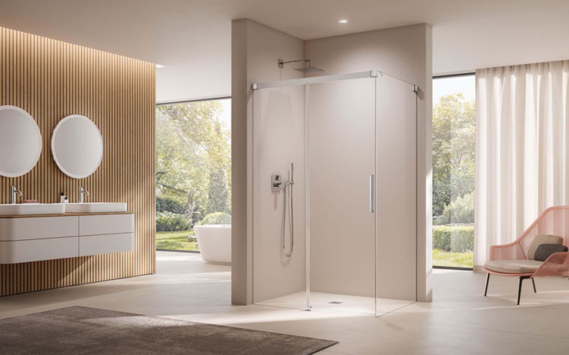 Grazie al suo design minimalista e lineare, la porta scorrevole «Nica» ha un aspetto molto elegante e quasi trasparente. Foto: Kermi
