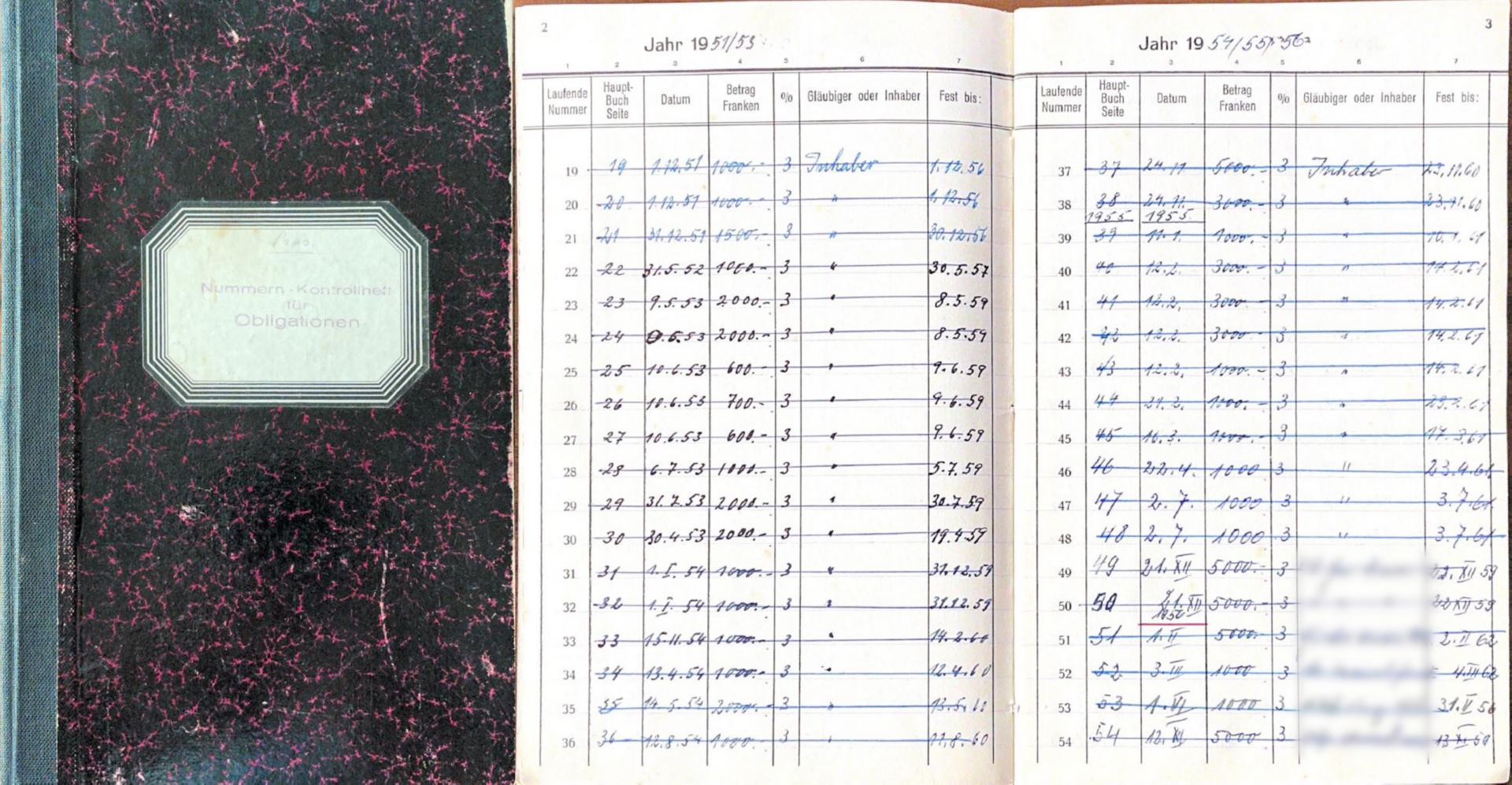 Nummern-Kontrollheft für Obligationen aus dem Jahre 1947